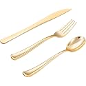 WDF 500PCS Gold Plastic Silverware Set Disposable - Gold Cutlery Set Plastic - 250Forks, 125 Spoons, 125 Knives for Party/Baby Shower/Wedding/Thanksgiving Parties