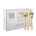 WDF300 Pieces Gold Plastic Silverware - Heavy Duty Disposable Cutlery Set Plastic Gold Silverware Set Includes 100 Forks, 100 Spoons, 100 Knives for Party/Baby Shower/Wedding/Birthday/Thanksgiving