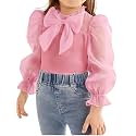 WDIRARA Girl's Bow Front Cute Long Sleeve Blouse Mock Neck Shirt Ruffle Mesh Casual Top Tee