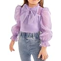WDIRARA Girl's Bow Front Cute Long Sleeve Blouse Mock Neck Shirt Ruffle Mesh Casual Top Tee