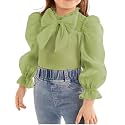 WDIRARA Girl's Bow Front Cute Long Sleeve Blouse Mock Neck Shirt Ruffle Mesh Casual Top Tee