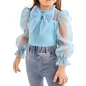 WDIRARA Girl's Bow Front Cute Long Sleeve Blouse Mock Neck Shirt Ruffle Mesh Casual Top Tee