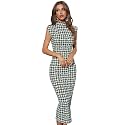WDIRARA Women39s Houndstooth Mock Neck Cap Sleeve