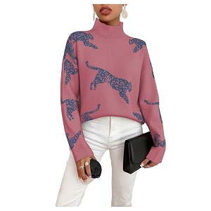 WDIRARA Womens Leopard Tiger Print Sweater High