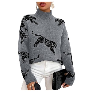 WDIRARA Womens Leopard Tiger Print Sweater High