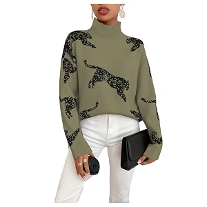 WDIRARA Womens Leopard Tiger Print Sweater High