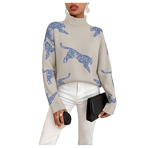 WDIRARA Womens Leopard Tiger Print Sweater High