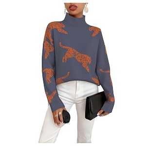 WDIRARA Womens Leopard Tiger Print Sweater High