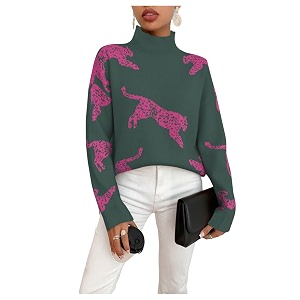 WDIRARA Womens Leopard Tiger Print Sweater High