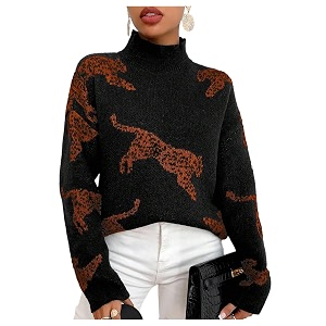 WDIRARA Womens Leopard Tiger Print Sweater High