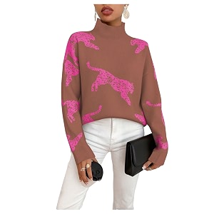 WDIRARA Womens Leopard Tiger Print Sweater High