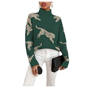 WDIRARA Womens Leopard Tiger Print Sweater High