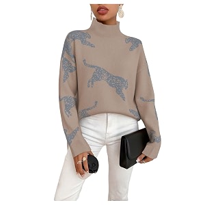 WDIRARA Womens Leopard Tiger Print Sweater High