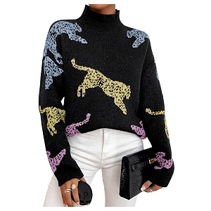 WDIRARA Womens Leopard Tiger Print Sweater High