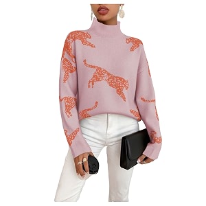 WDIRARA Womens Leopard Tiger Print Sweater High