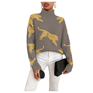WDIRARA Womens Leopard Tiger Print Sweater High