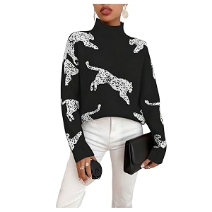 WDIRARA Womens Leopard Tiger Print Sweater High
