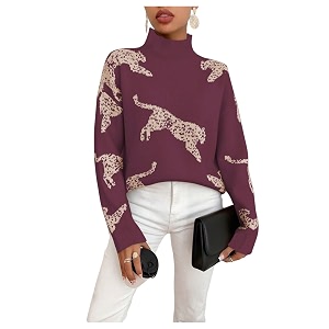 WDIRARA Womens Leopard Tiger Print Sweater High