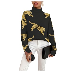 WDIRARA Womens Leopard Tiger Print Sweater High