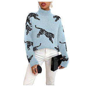 WDIRARA Womens Leopard Tiger Print Sweater High