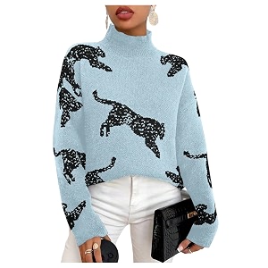 WDIRARA Womens Leopard Tiger Print Sweater High