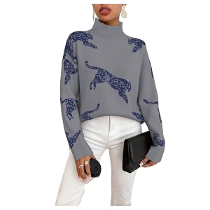 WDIRARA Womens Leopard Tiger Print Sweater High
