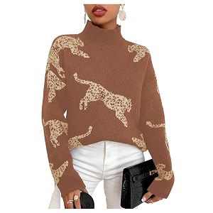 WDIRARA Womens Leopard Tiger Print Sweater High