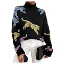 WDIRARA Women39s Leopard Tiger Print Sweater High
