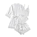 WDIRARA Women's Silk Satin 4pcs Pajamas Set Sleepwear with Robe