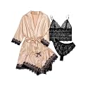 WDIRARA Women's Silk Satin 4pcs Pajamas Set Sleepwear with Robe