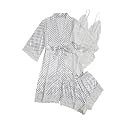 WDIRARA Women's Silk Satin 4pcs Pajamas Set Sleepwear with Robe