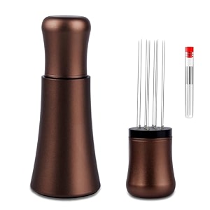 wdt tool espresso distribution tools 10 x 035mm 304 stainless steel needles installed with 10 extra needles for espresso stirrer replacement aluminum alloy handle with stand matte brown
