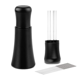 wdt tool espresso distribution tools 10 x 035mm 304 stainless steel needles installed with 10 extra needles for espresso stirrer replacement aluminum alloy handle with stand matte black