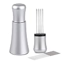 WDT tool, Espresso Distribution tools, 10 x 0.35mm 304 Stainless Steel Needles Installed with 10 Extra needles for Espresso Stirrer Replacement, Aluminum Alloy Handle with Stand (Matte Silver)