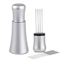 WDT tool, Espresso Distribution tools, 10 x 0.35mm 304 Stainless Steel Needles Installed with 10 Extra needles for Espresso Stirrer Replacement, Aluminum Alloy Handle with Stand (Matte Silver)