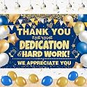 We Appreciate You Banner Thank You Banner Decorations Thank You for All You Do Backdrop for Teacher Employee Staff Doctors Nurse Poaster Volunteer Appreciation Week Party Decor - Blue Gold