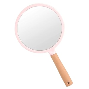 handheld makeup mirror - round pack of 1  portable wooden shaving amp makeup mirror with handle and hanging hole  single side vanity mirror for grooming salon home amp daily use - pink