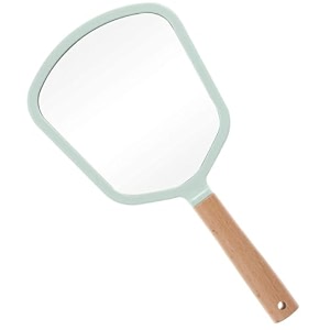handheld makeup mirror - fan shape pack of 1  portable wooden shaving amp makeup mirror with handle and hanging hole  single side vanity mirror for grooming salon home amp daily use - green