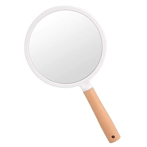 handheld makeup mirror - round pack of 1  portable wooden shaving amp makeup mirror with handle and hanging hole  single side vanity mirror for travel grooming salon amp daily use - white