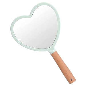 handheld makeup mirror with handle small cute wooden shaving mirror with single side hanging hole travel portable for men women heart green pack of 1
