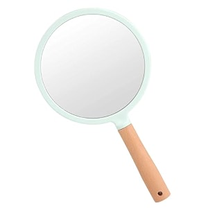 handheld makeup mirror - round pack of 1  portable wooden shaving amp makeup mirror with handle and hanging hole  single side vanity mirror for grooming salon home amp daily use - green