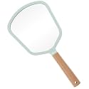 Handheld Makeup Mirror - Fan Shape (Pack of 1) | Portable Wooden Shaving & Makeup Mirror with Handle and Hanging Hole | Single Side Vanity Mirror for Grooming, Salon, Home & Daily Use - Green