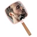 Handheld Makeup Mirror with Handle, Small Cute Wooden Shaving Mirror with Single Side Hanging Hole, Travel Portable for Men Women (Square, Pink Pack of 1)