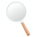 Handheld Makeup Mirror - Round (Pack of 1) | Portable Wooden Shaving &amp; Makeup Mirror with Handle and Hanging Hole | Single Side Vanity Mirror for Grooming, Salon, Home &amp; Daily Use - Green