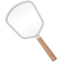 Handheld Makeup Mirror - Fan Shape (Pack of 1)| Portable Wooden Shaving &amp; Makeup Mirror with Handle and Hanging Hole| Single Side Vanity Mirror for Grooming, Salon, Home &amp; Daily Use - White