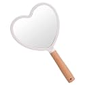 Handheld Makeup Mirror with Handle, Small Cute Wooden Shaving Mirror with Single Side Hanging Hole, Travel Portable for Men Women (Heart, White Pack of 1)