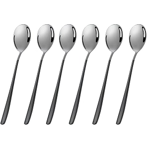 soup spoons colorful 304 stainless steel soup spoon long handle dessert scoop for rice porridge salad table spoons dinnerware tableware table spoons flatware cutlery pack - black - 6