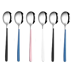 soup spoons colorful 304 stainless steel soup spoon long handle dessert scoop for rice porridge salad table spoons dinnerware tableware table spoons flatware cutlery pack - mix - 6