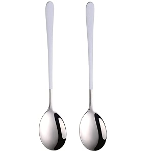 soup spoons colorful 304 stainless steel soup spoon long handle dessert scoop for rice porridge salad table spoons dinnerware tableware table spoons flatware cutlery pack - white - 2