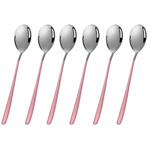 soup spoons colorful 304 stainless steel soup spoon long handle dessert scoop for rice porridge salad table spoons dinnerware tableware table spoons flatware cutlery pack - pink - 6